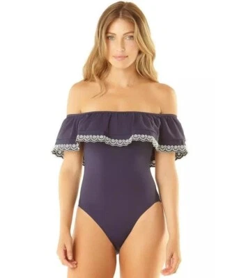 Volante Studio Anne Cole azul marino Apple My Eyelet de una pieza para mujer talla 8 Foto 1 de 4