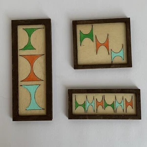 1:12 Scale Mid Century Set Of 3 Wall Art DollHouse Miniature Wood Plaques Atomic - Picture 1 of 5