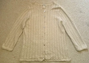 Womens Sweater-L.L. BEAN-beige linen/cotton blend crochet cardigan-L - Picture 1 of 4