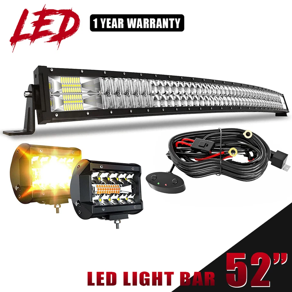 52Inch Curved LED Light Bar Combo +4" Led Pods Lamp Offroad For Ford SUV  GMC - Image 1 of 4