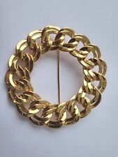 Vtg Signed Large Monet Brooch Pin Gold Tone Wreath Chain Links 