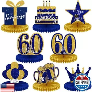 Spakon 8 Pieces Gold and Blue 60th Birthday Table Centerpieces, 60th Birthday - Picture 1 of 5