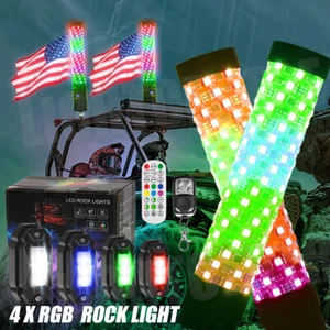 1ft Lighted Spiral RGB Fat LED Whip Light w/4 Pods RGB Rock Lights for ATV UTV - Picture 1 of 19
