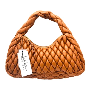 NICOLE MILLER medium Brown Cognac Hobo Tote Quilted Shoulder Bag New - Picture 1 of 17