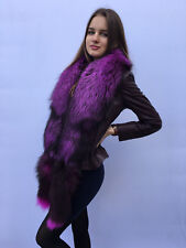 Silver Fox Fur Stole 55' Inch. (140cm) Real Tails Top Quality Fur Purple 