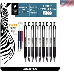 Stylish Stainless Steel Retractable Ballpoint Pens - Fine 0.7 mm Tip, 9 Count - Picture 1 of 4