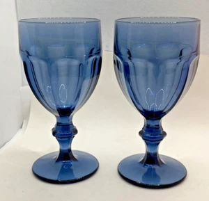 Vintage LIBBEY Duratuff GIBRALTAR DUSKY BLUE Water Wine Goblets - Set Of 2 - Picture 1 of 7