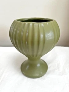 McCoy Floraline #407 VTG Matte Ribbed Olive Green 7" Pedestal Planter USA - Picture 1 of 7