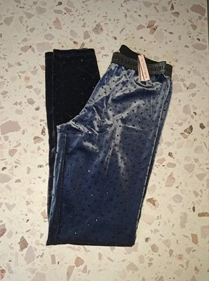 New Victoria's Secret Velvet Leggings Small Blue Glitter Dots Sparkly Lounge - Image 1 of 4