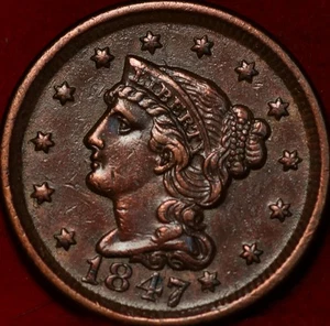 1847 Philadelphia Mint Copper Braided Hair Large Cent - Picture 1 of 2