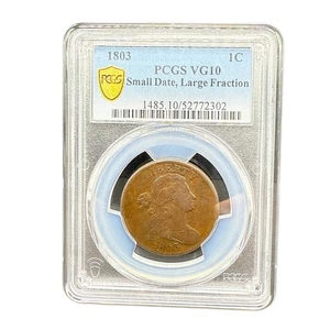 1803 Small Date Large Fraction Draped Bust Large Cent PCGS VG10 - Picture 1 of 3