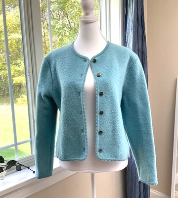 Cárdigan de lana hervida vintage S Petite PS azul con botones suéter chaqueta chamarra Foto 1 de 4