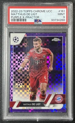 MATTHIJS DE LIGT PSA 9 2022-23 TOPPS CHROME UCC 161 PURPLE X-FRACTOR XFRACTOR /3 - Image 1 of 2
