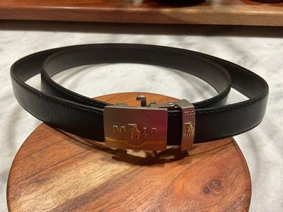 Polo Men’s Black Leather Ratchet Belt – Silver Buckle, OAL 60 - Image 1 of 4