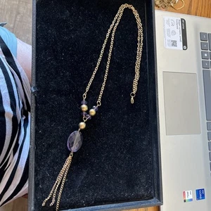 Purple Faceted Lavalier 22” Drop, 31” includes faceted purple amethyst beads - Picture 1 of 6