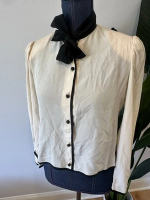 Top Valentino V Studio Jack Mulqueen Vintage 1980 Seda Cuello Atado Manga Abullonada Talla 8 Foto 1 de 4