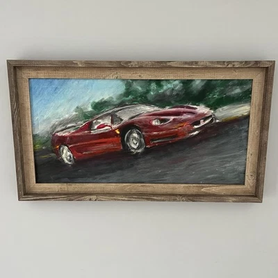 Pintura a óleo original de carro de corrida Ferrari F50 em negrito exclusiva feita à mão arte de colecionador - Imagem 1 de 4