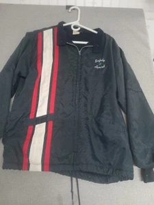 VINTAGE Ebert Sportswear Jacket Men's SIze Large Blue w Stripes Custom Embroider - Picture 1 of 16