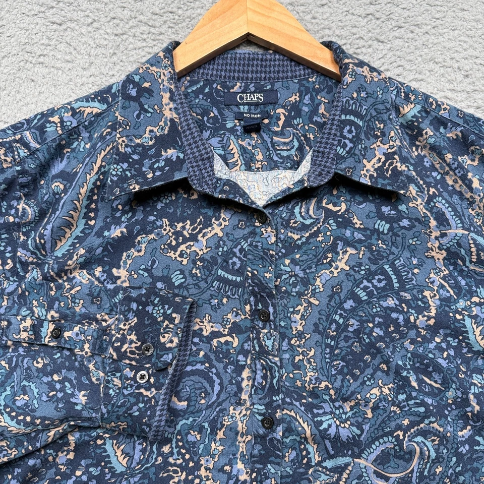 Camisa para mujer Chaps 3X manga larga azul cachemira abotonada sin hierro boho occidental Foto 1 de 4