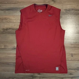 Nike Pro Combat Dri-FIT Fitted Sleeveless Top Shirt Men's Large Red Performance - Picture 1 of 9