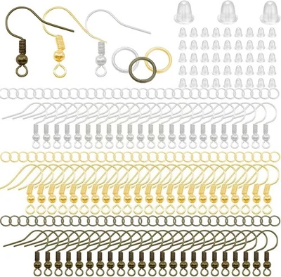 Ganchos para pendientes de plata hágalo usted mismo kit para hacer joyas hipoalergénico 900 piezas suministros salto Foto 1 de 4