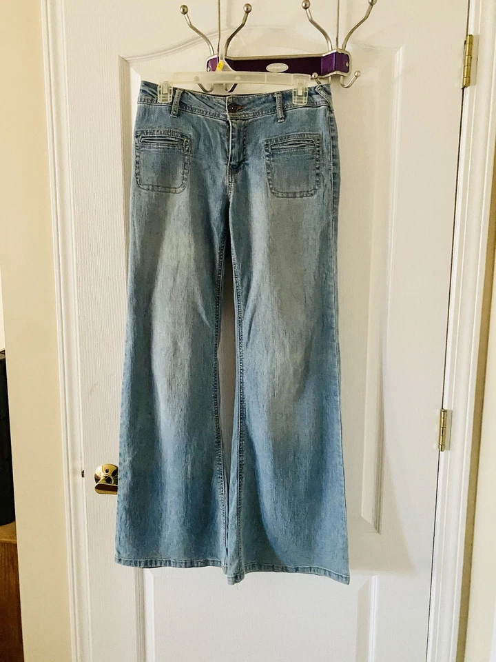 Wide Leg Palazzo Pants Blue Denim Jeans  - Image 1 of 4