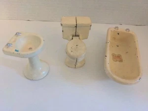 Vintage John Wright Cast Iron Toys Bathroom set Bathtub Toilet & Sink RARE! - Picture 1 of 12