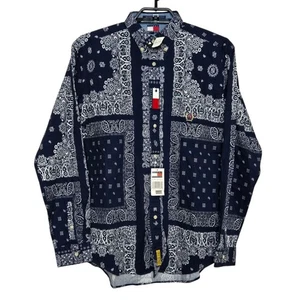 Vintage Tommy Hilfiger Button Down Shirt Paisley Boys XL Mens Small Blue White - Picture 1 of 7