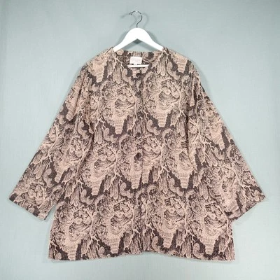 Vintage Sahara Kimono Shacket Womens Large Beige Black Damask Jacket Button Up - Image 1 of 4