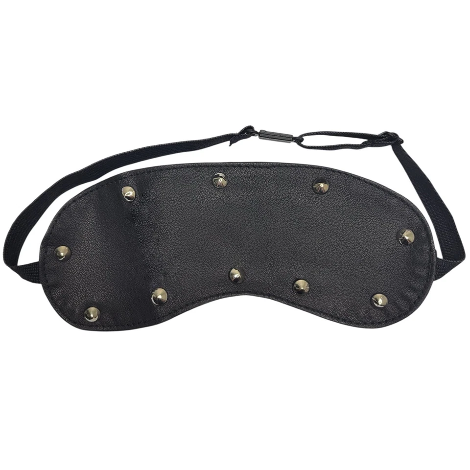Leather Blindfold Spiked Studs Adjustable Elastic Strap Sleep Mask L9257 - Image 1 of 4