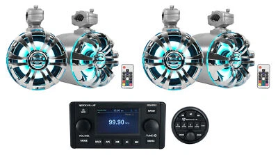 Rockville RGHR51 5 Zone Marine Bluetooth Receiver+(4) 6.5" LED Tower Speakers - Image 1 of 4