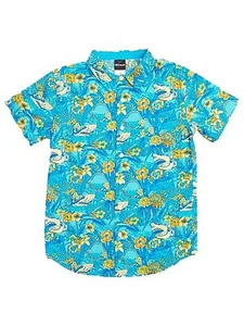 Fifthsun Boys Blue Shark & Tropical Flower Short Sleeve Button Front Shirt XL - Picture 1 of 1