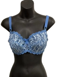 Fayreform Sz 14D 36D Alessia Rose Balconette Bra Embroidered Lace Cup 2Hook Blue - Picture 1 of 10