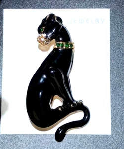 Broche Leopardo Negro Esmalte Estrás Pantera Gato Animal Prendedor Unisex Regalo - Imagen 1 de 7