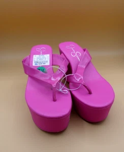 Jessica Simpson Y2K Hot Pink Quilted Platform Wedged Thong Sandals Size 7.5 - Picture 1 of 4