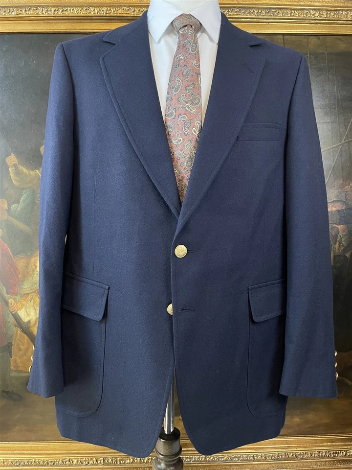 Chaqueta Blazer De Colección English Manor 44R Lana Azul Marino Sarga Pesada Botón Dorado 2Btn Foto 1 de 4