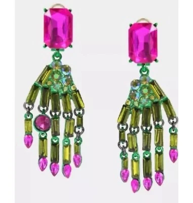 Betsey Johnson Хэллоуин ведьма вручную зеленый розовый со стразами подвеской серьги новый - Изображение 1 из 4