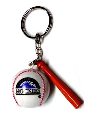 COLORADO ROCKIES KEYCHAIN BALL & BAT 1" ROUND BALL LICENSED NEW MLB CHARM PULL - Image 1 of 2