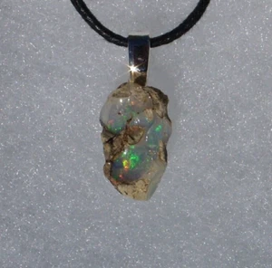 Ethiopian Welo Opal Kok Weha Mine Raw Free Form Stone Crystal Pendant Necklace - Picture 1 of 20