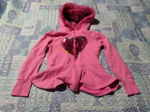 Piper Pink Hoodie top Dark Pink Heart Faux Fur Hood Lining Girl's Large 10/12 - Picture 1 of 10