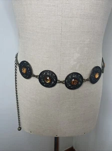 Amiee Lynn Belt Faux Topez Statement Medallion  Metal Bronze Addustable 2" S M L - Picture 1 of 5