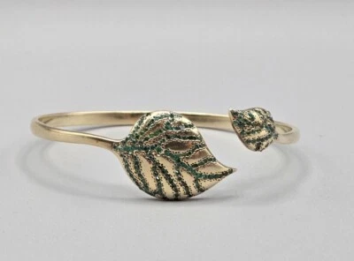 Melinda Maria Bangle Bracelet Gold Tone Leaves W/ Green Crystal Rhinestones - Image 1 of 4