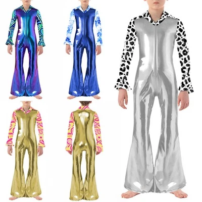 Niños Niños 60s 70s Hippie Disco Baile Monos Metálicos Brillantes Campana Pantalones Foto 1 de 3