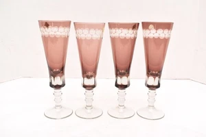 SET of 4 BOHEMIAN CZECH CUT TO CLEAR 8" Champagne Flutes CRYSTAL GLASSES - Picture 1 of 17