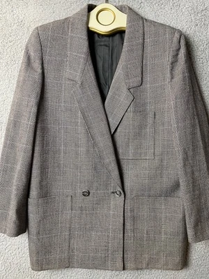 Vintage Evan Picone Glen Plaid Wool Blazer Womens 8 Gray Double-Breasted USA - Image 1 of 4