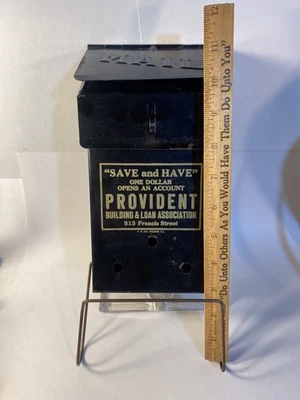 Vintage Mailbox Provident Building and Loan Assocoation All Metal W/ Rack & Lock - Image 1 of 4