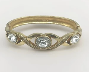 SAL Swarovski crystal gold tone bracelet hinged vintage - Picture 1 of 13