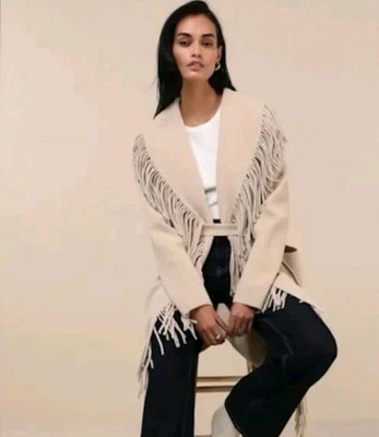 Nicole Miller 开衫毛衣流苏腰带女牛仔马术西部  — 第 1/4 张图片