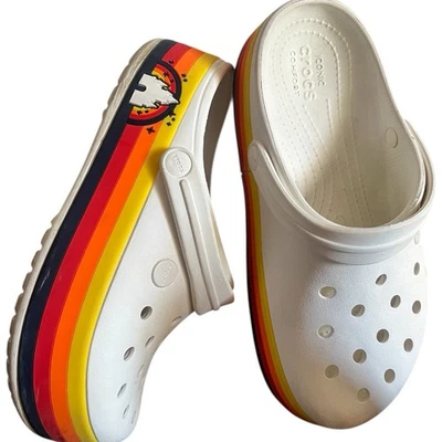 Crocs Disney Parks Fantasyland Blanco Con Retro Rayas Castillo Plataforma Mujer Talla 8 Foto 1 de 4