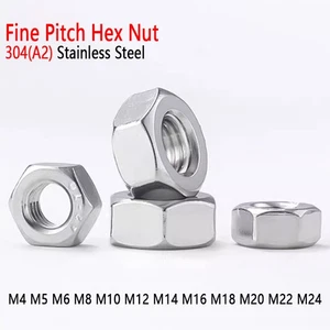 A2 Stainless Steel Fine Pitch Hexagon Full Nuts Hex Nut DIN 934 M4 M5 M6 M8-M24 - Picture 1 of 6